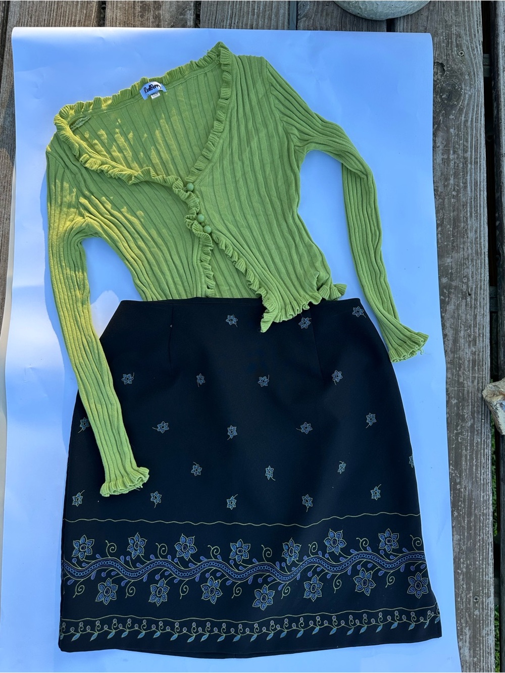 Y2K Pistachio Green Ribbed Lettuce Hem Cardigan | Fairycore | M/L